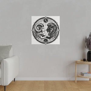 Astrological Aries and Leo Black and White Artwork on Matte Canvas
