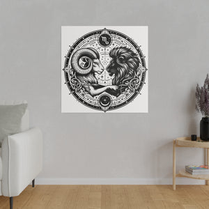 Astrological Aries and Leo Black and White Artwork on Matte Canvas