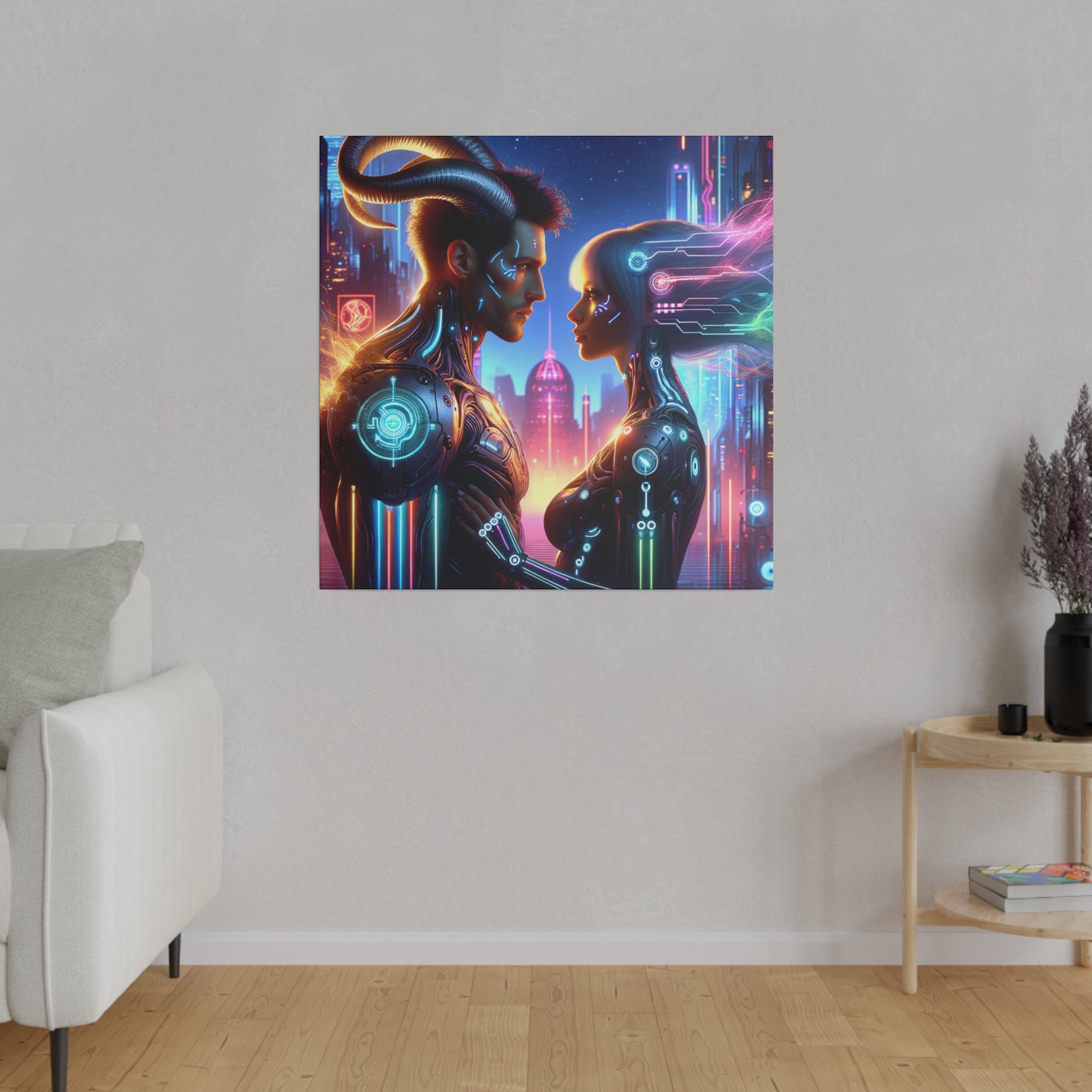Cyber Love Affair - Futuristic Romance Matte Canvas Art 0.75” Stretch