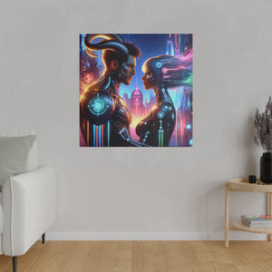Cyber Love Affair - Futuristic Romance Matte Canvas Art 0.75” Stretch