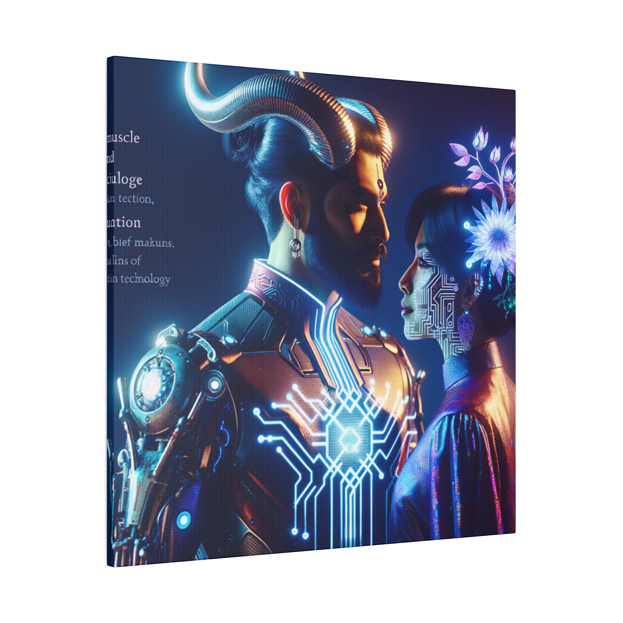 Futuristic Fantasy Portrait Matte Canvas Art - Cybernetic Romance - Stretched 0.75 Inch Frame
