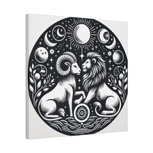 Load image into Gallery viewer, Celestial Harmony Lion and Ram Illustration Art on Matte Canvas - Stretched 0.75 Inch Frame
