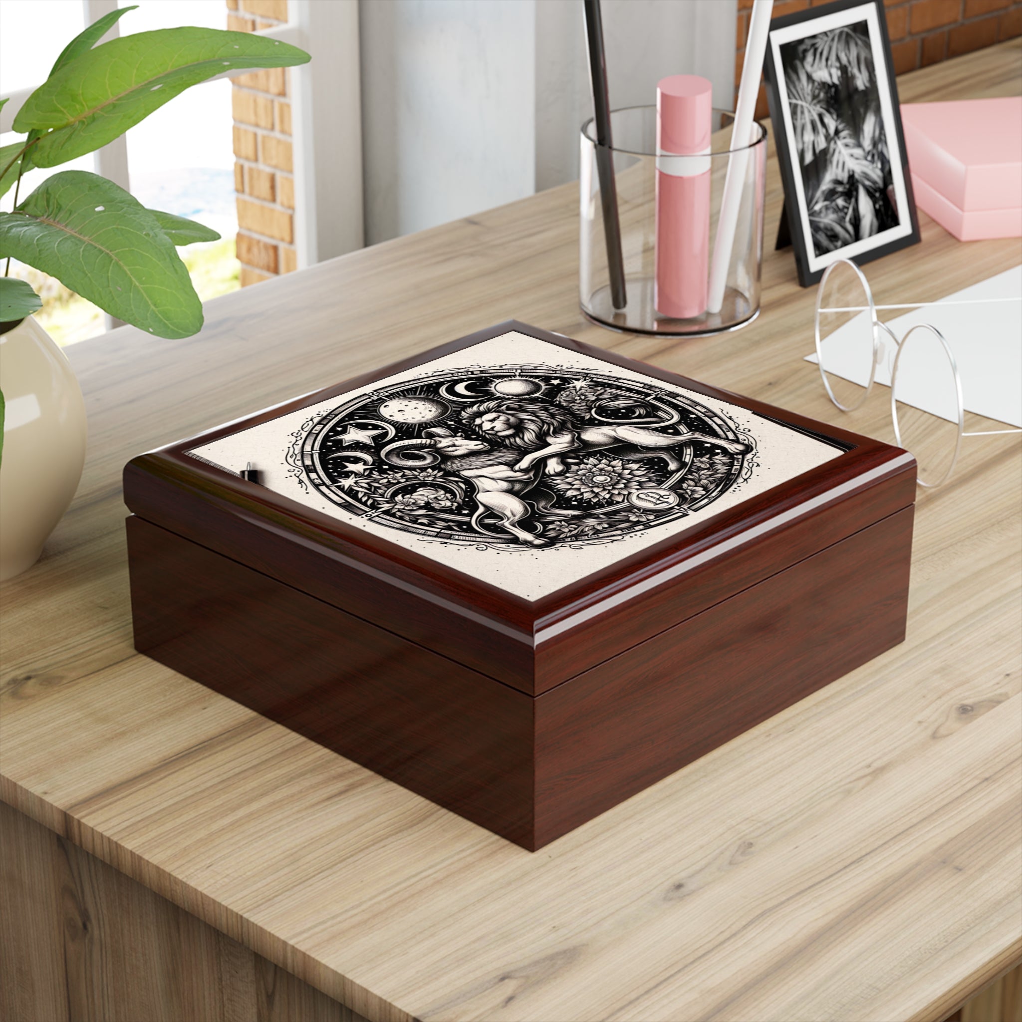 Astrological Lions Elegant Jewelry Box