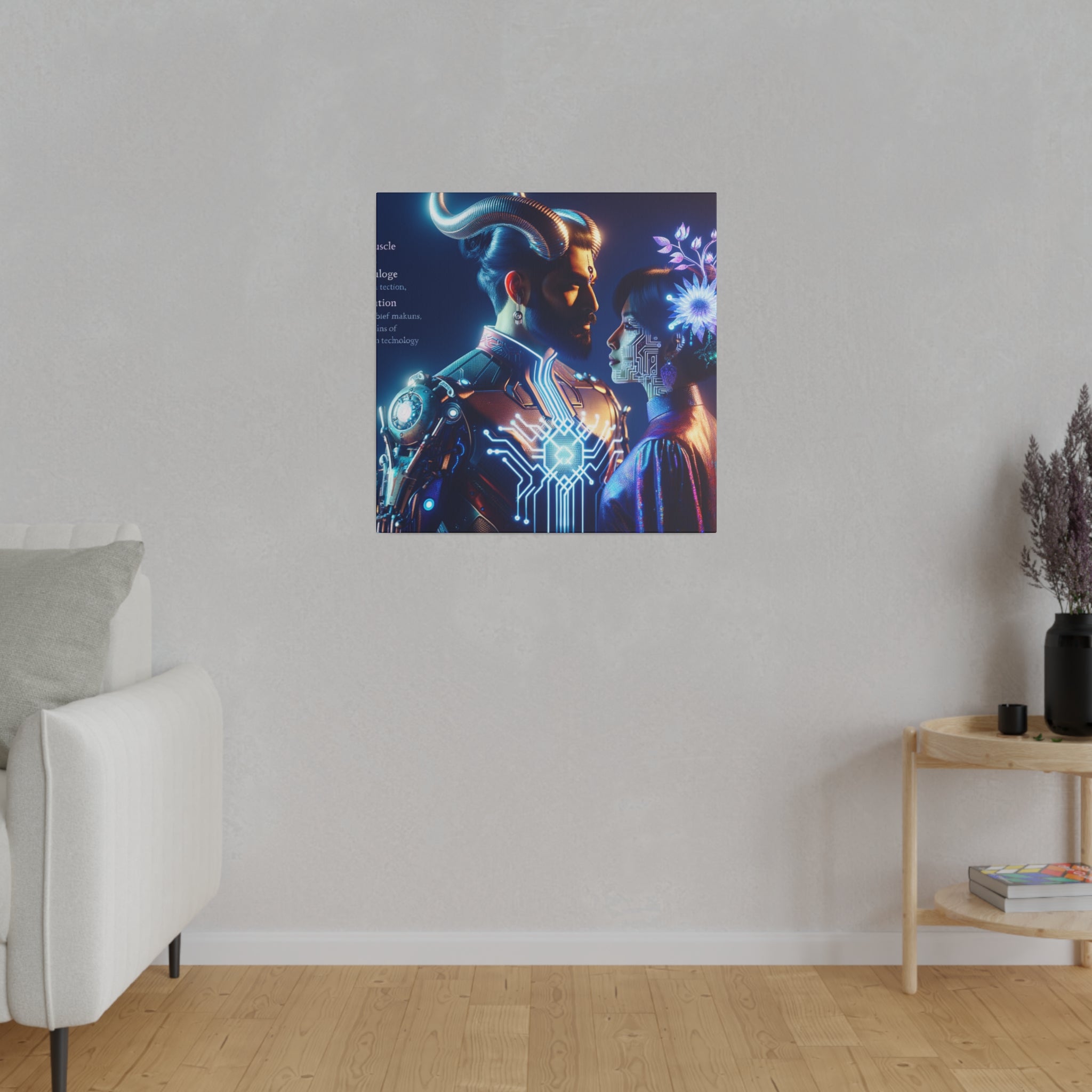 Futuristic Fantasy Portrait Matte Canvas Art - Cybernetic Romance - Stretched 0.75 Inch Frame