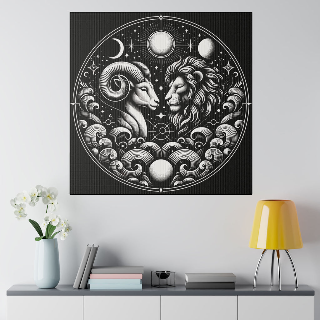 Celestial Zodiac Aries and Leo Harmony Matte Canvas Art