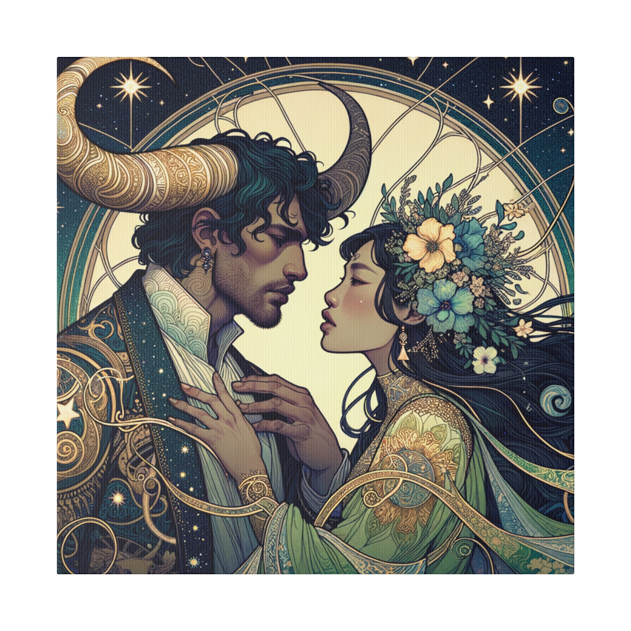 Celestial Embrace - Zodiac-Inspired Art on Matte Canvas Stretched 0.75 Inch
