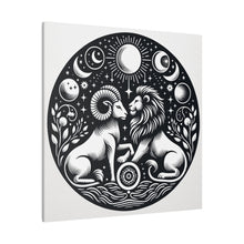 Load image into Gallery viewer, Celestial Harmony Lion and Ram Illustration Art on Matte Canvas - Stretched 0.75 Inch Frame
