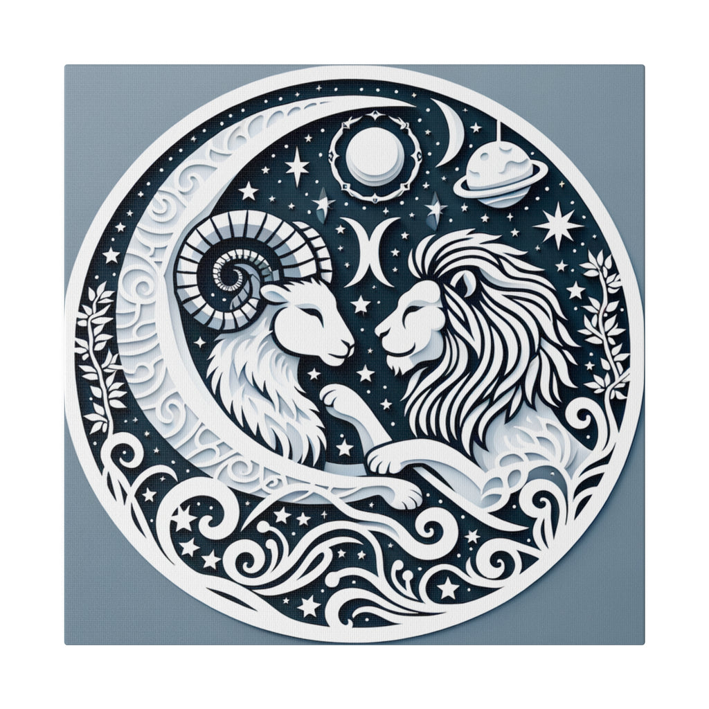 Celestial Zodiac Harmony Matte Canvas Art - Capricorn and Leo Constellation Design