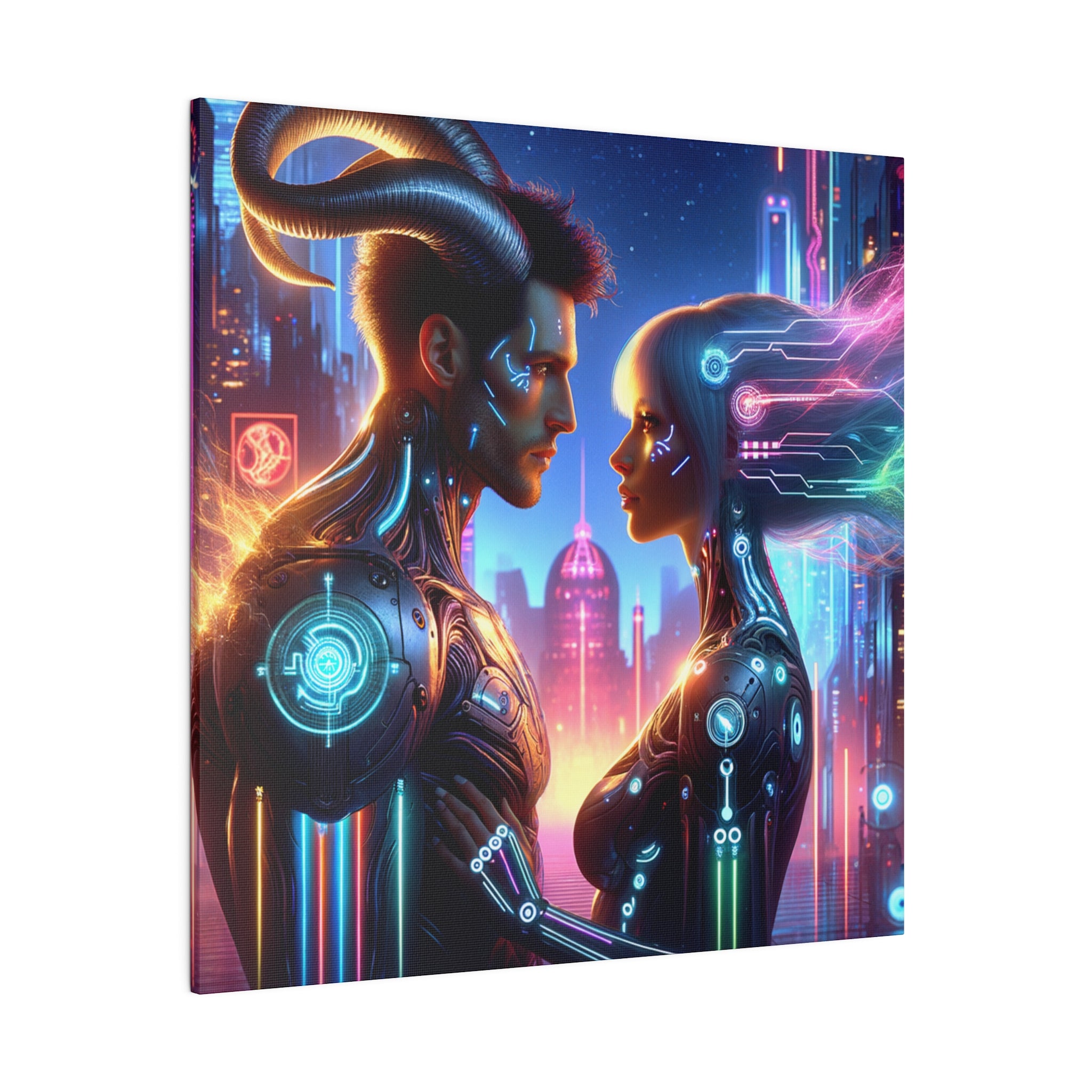 Cyber Love Affair - Futuristic Romance Matte Canvas Art 0.75” Stretch