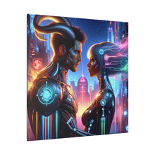 Load image into Gallery viewer, Cyber Love Affair - Futuristic Romance Matte Canvas Art 0.75” Stretch
