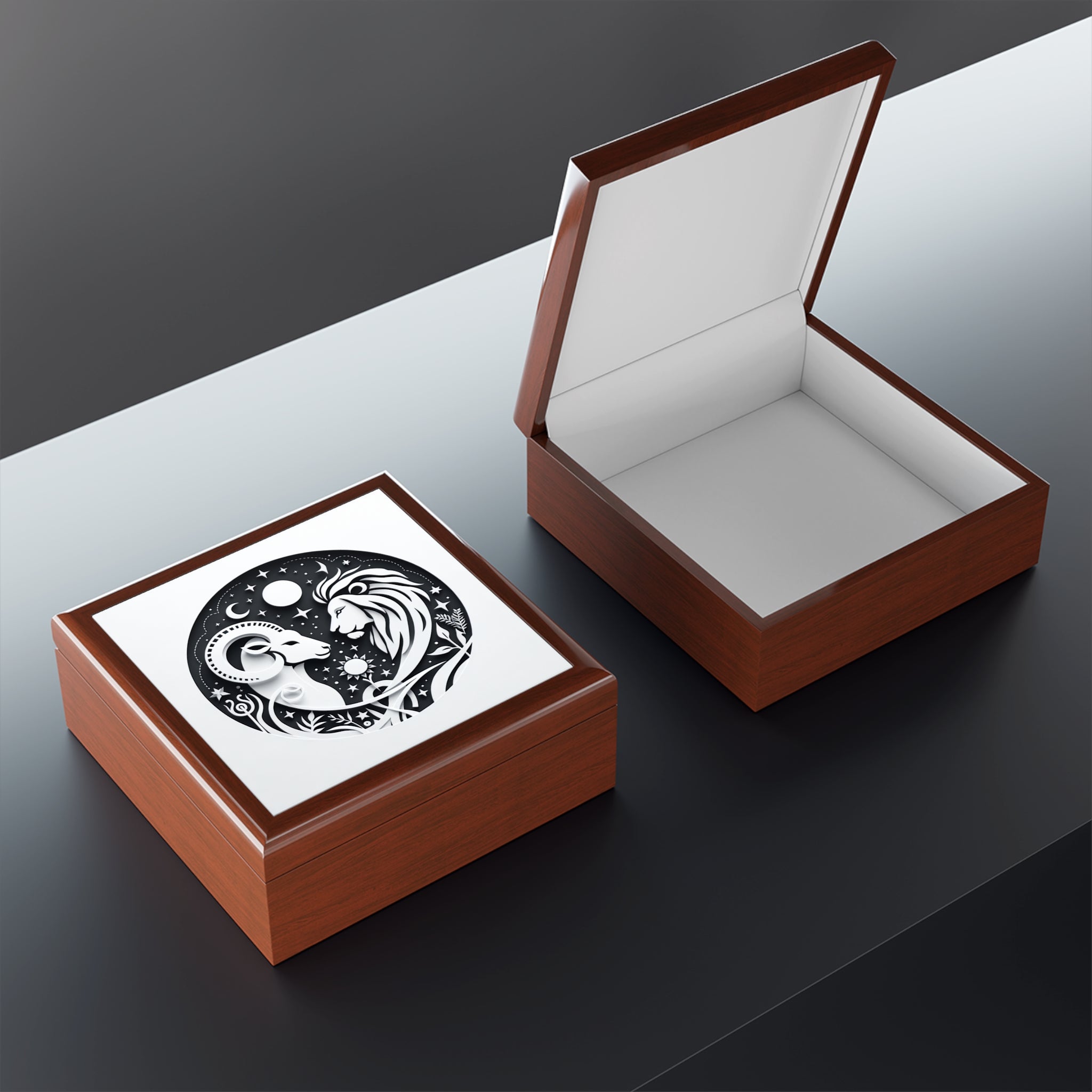 Celestial Lion and Ram Jewelry Box