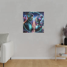Load image into Gallery viewer, Cybernetic Encounter Matte Canvas Art - Futuristic Cityscape with Advanced Humanoids - Stretched 0.75 Inch Frame
