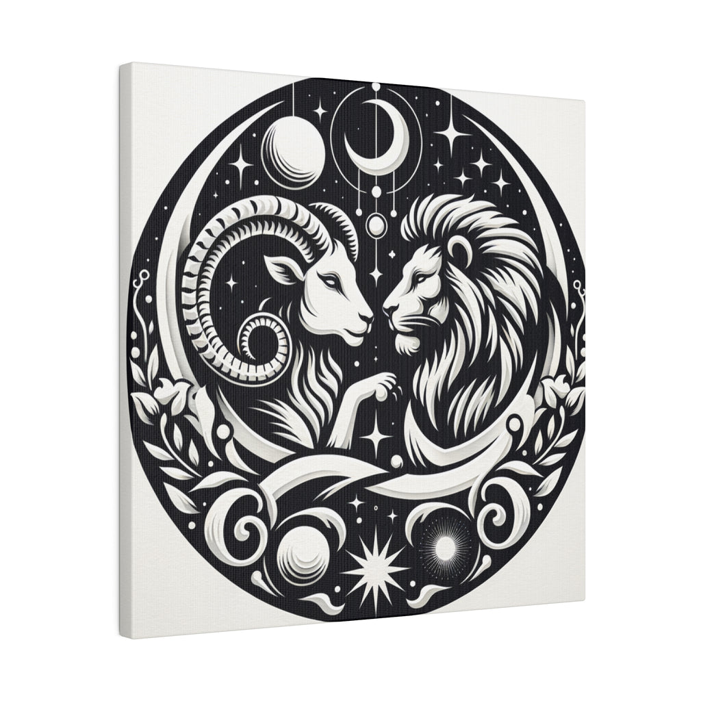 Celestial Zodiac Harmony Matte Canvas Art - Aries and Leo Constellation Design - 0.75 Inch Stretched Canvas