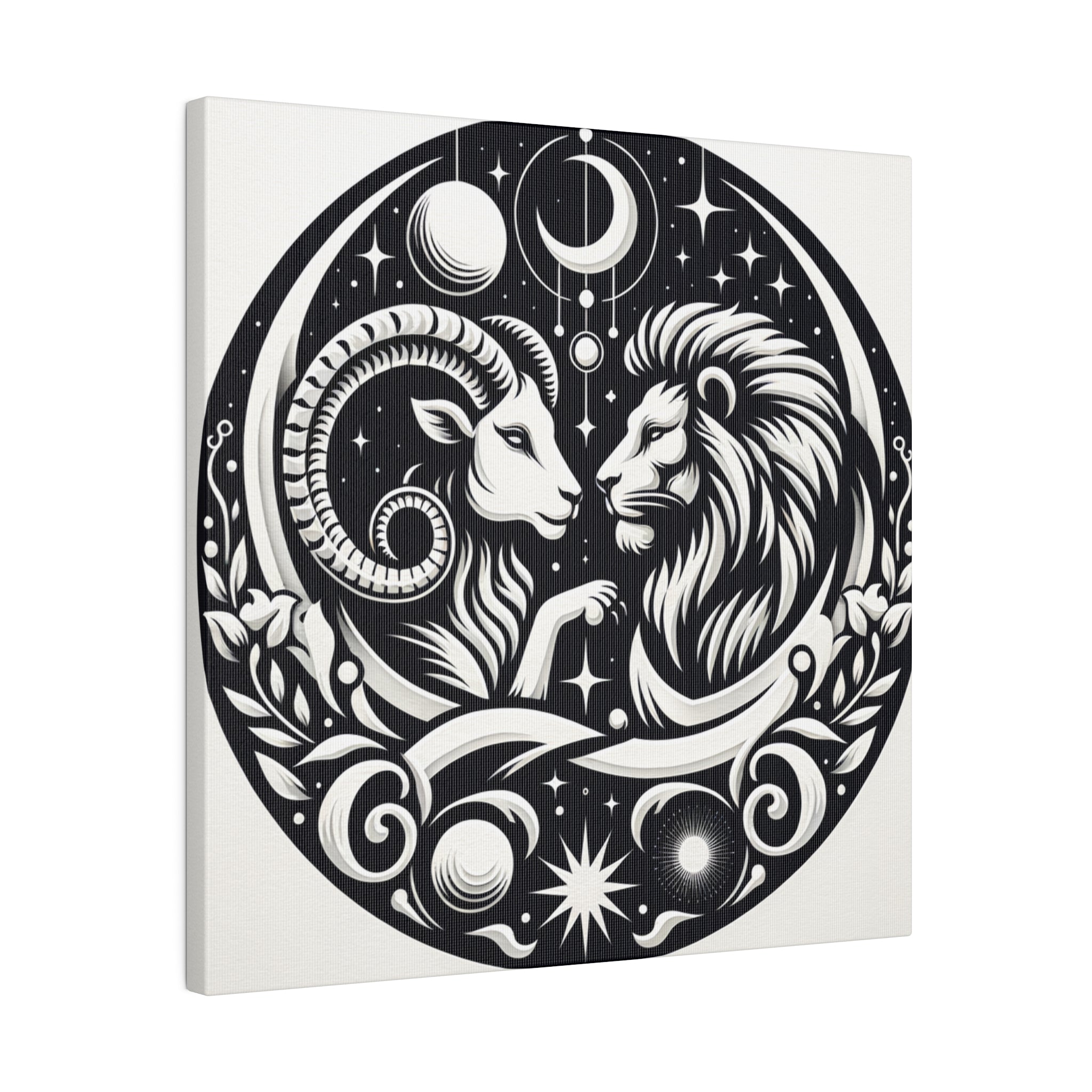 Celestial Zodiac Harmony Matte Canvas Art - Aries and Leo Constellation Design - 0.75 Inch Stretched Canvas
