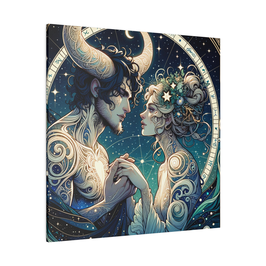 Celestial Embrace Zodiac Art Matte Canvas Print - Stretched 0.75 Inch Frame