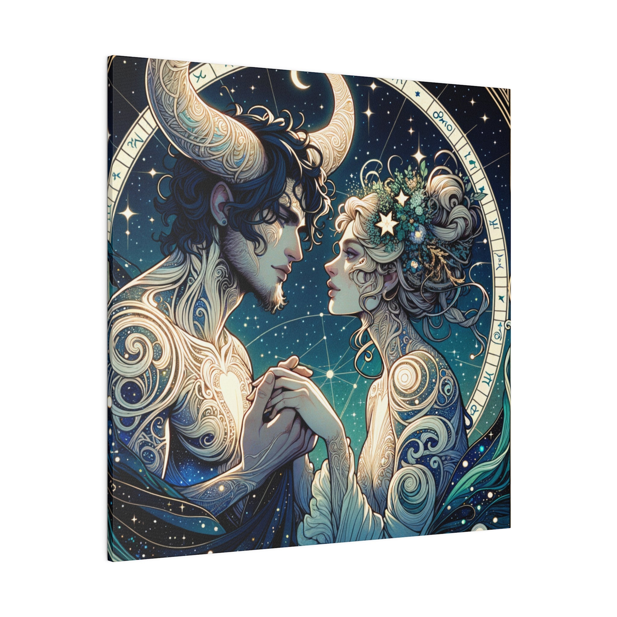 Celestial Embrace Zodiac Art Matte Canvas Print - Stretched 0.75 Inch Frame