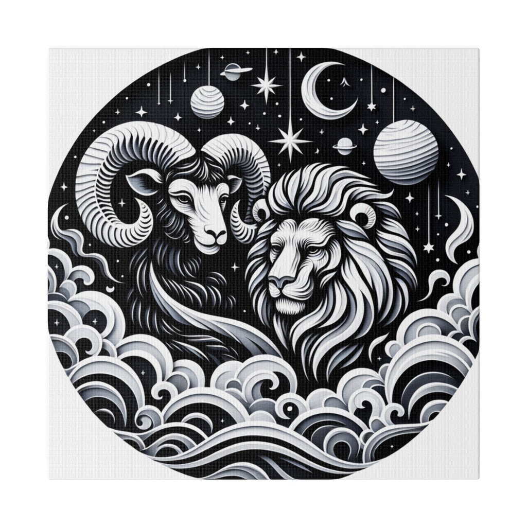 Celestial Zodiac Aries and Leo Harmony Matte Canvas Art - Stretched 0.75 Inch