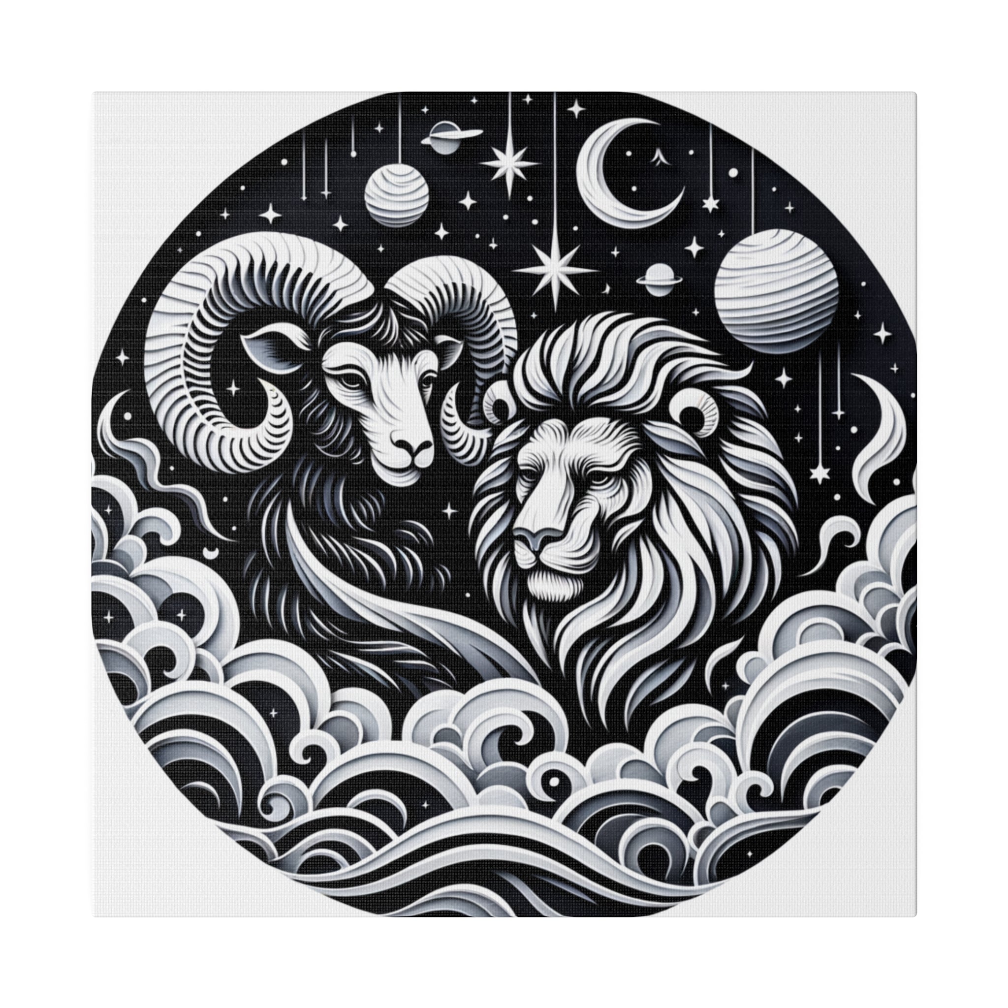 Celestial Zodiac Aries and Leo Harmony Matte Canvas Art - Stretched 0.75 Inch