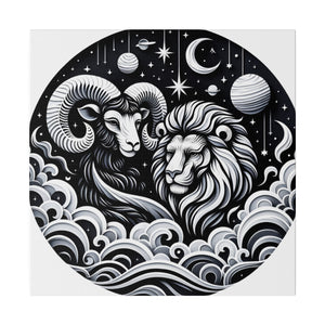 Celestial Zodiac Aries and Leo Harmony Matte Canvas Art - Stretched 0.75 Inch