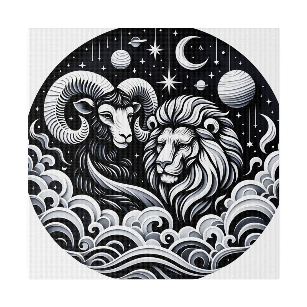 Celestial Zodiac Aries and Leo Harmony Matte Canvas Art - Stretched 0.75 Inch
