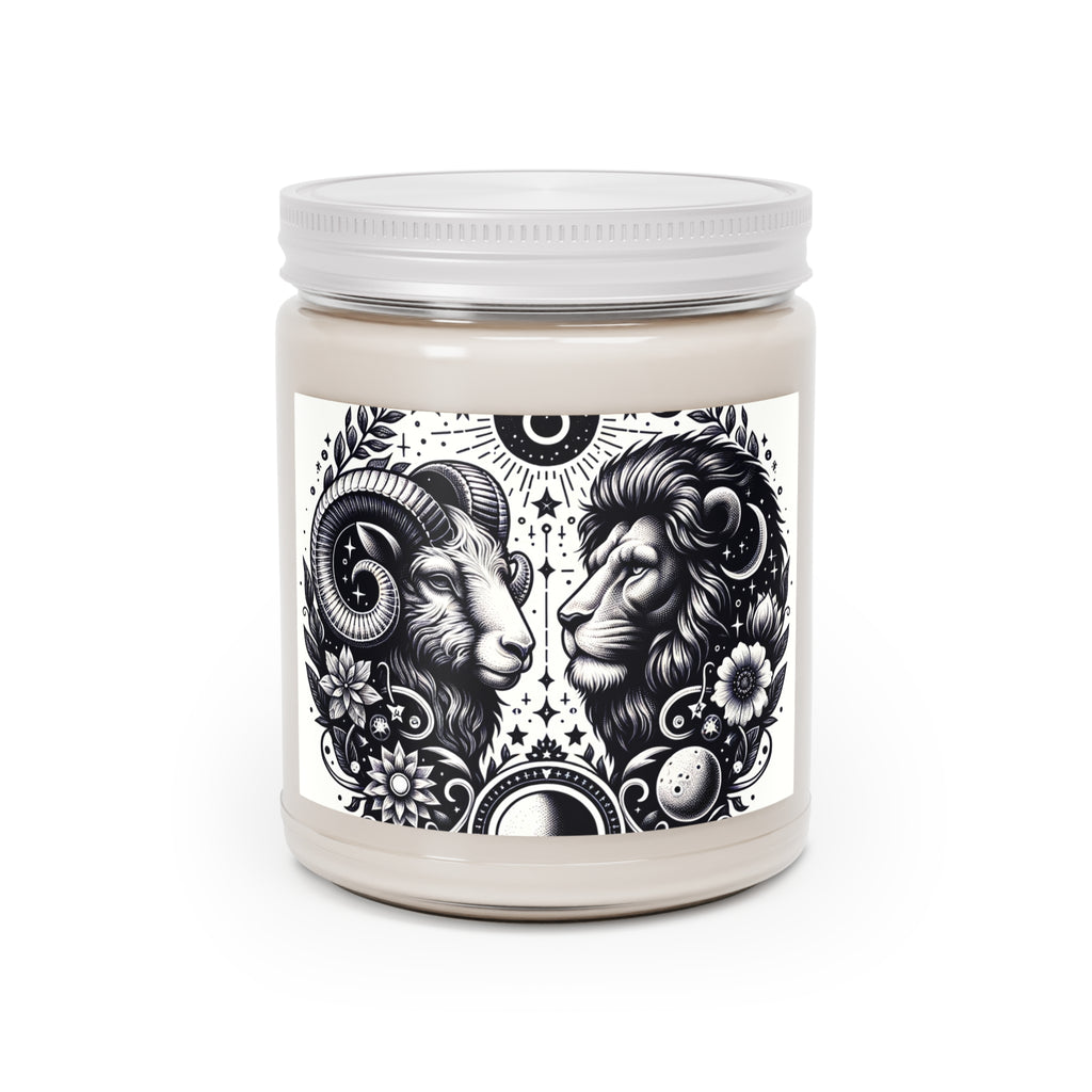 Cosmic Balance Aromatherapy Soy Candle - 9 oz Zodiac Essence with Celestial Lion and Ram Design