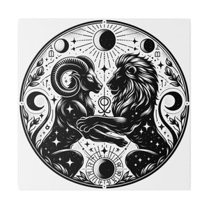 Celestial Harmony Aries and Leo Zodiac Matte Canvas Art