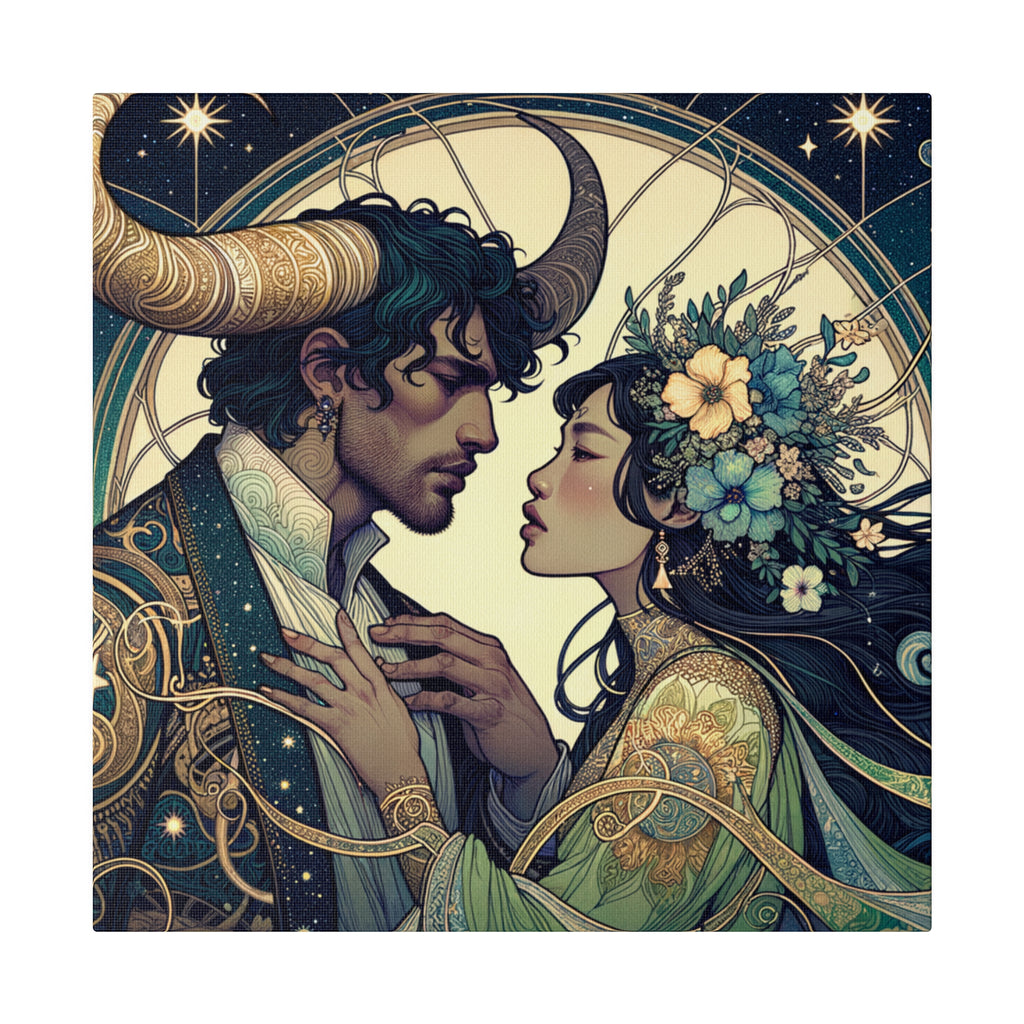 Celestial Embrace - Zodiac-Inspired Art on Matte Canvas Stretched 0.75 Inch