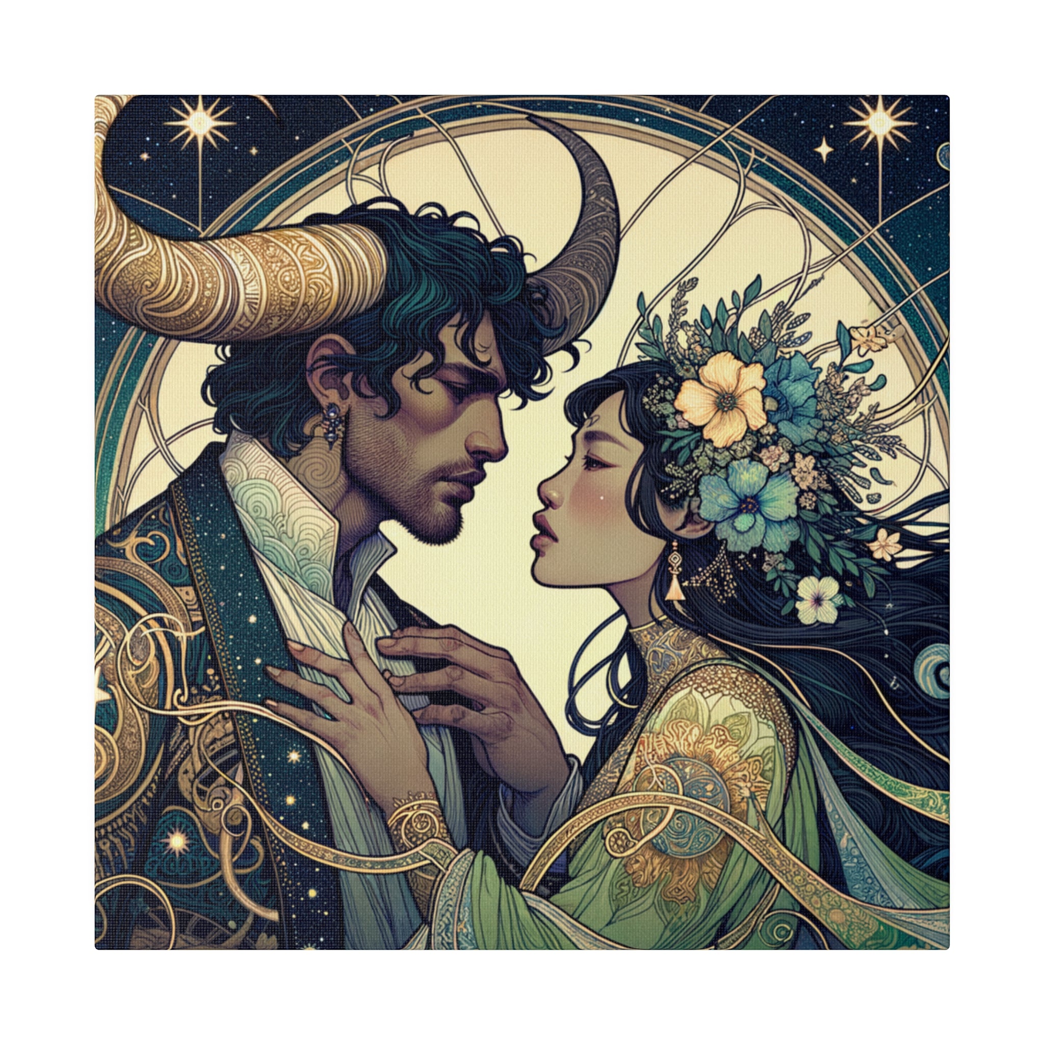Celestial Embrace - Zodiac-Inspired Art on Matte Canvas Stretched 0.75 Inch
