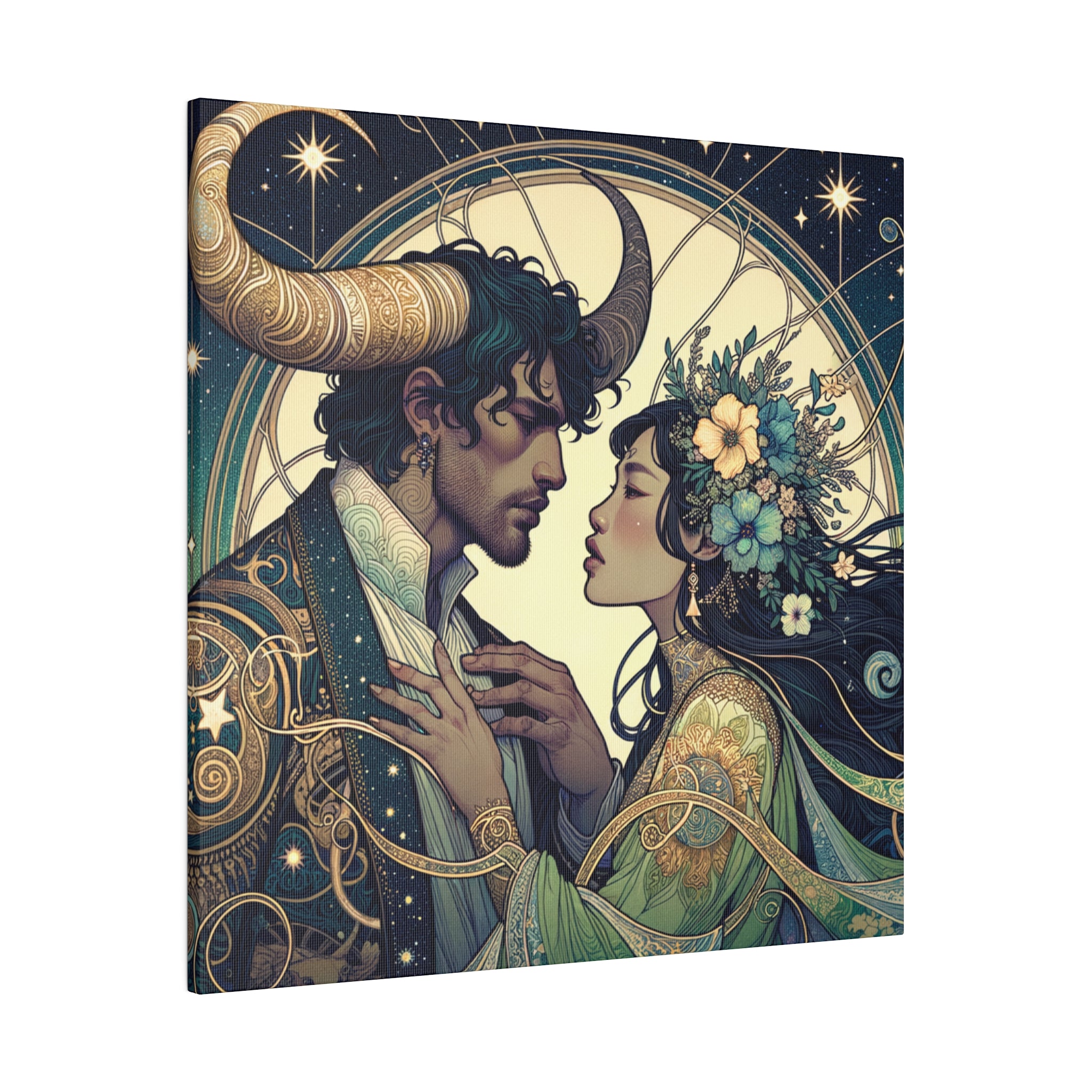 Celestial Embrace - Zodiac-Inspired Art on Matte Canvas Stretched 0.75 Inch