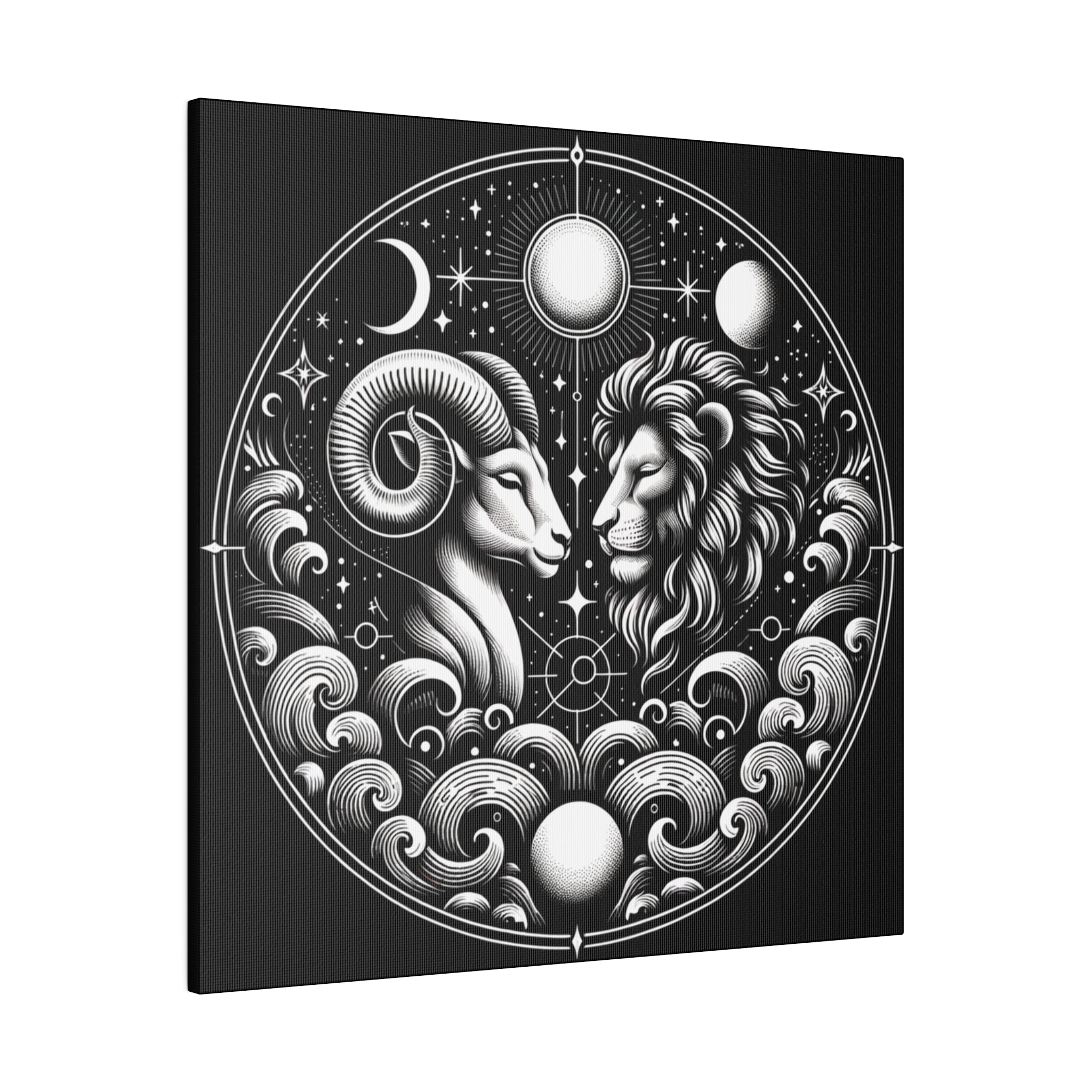 Celestial Zodiac Aries and Leo Harmony Matte Canvas Art