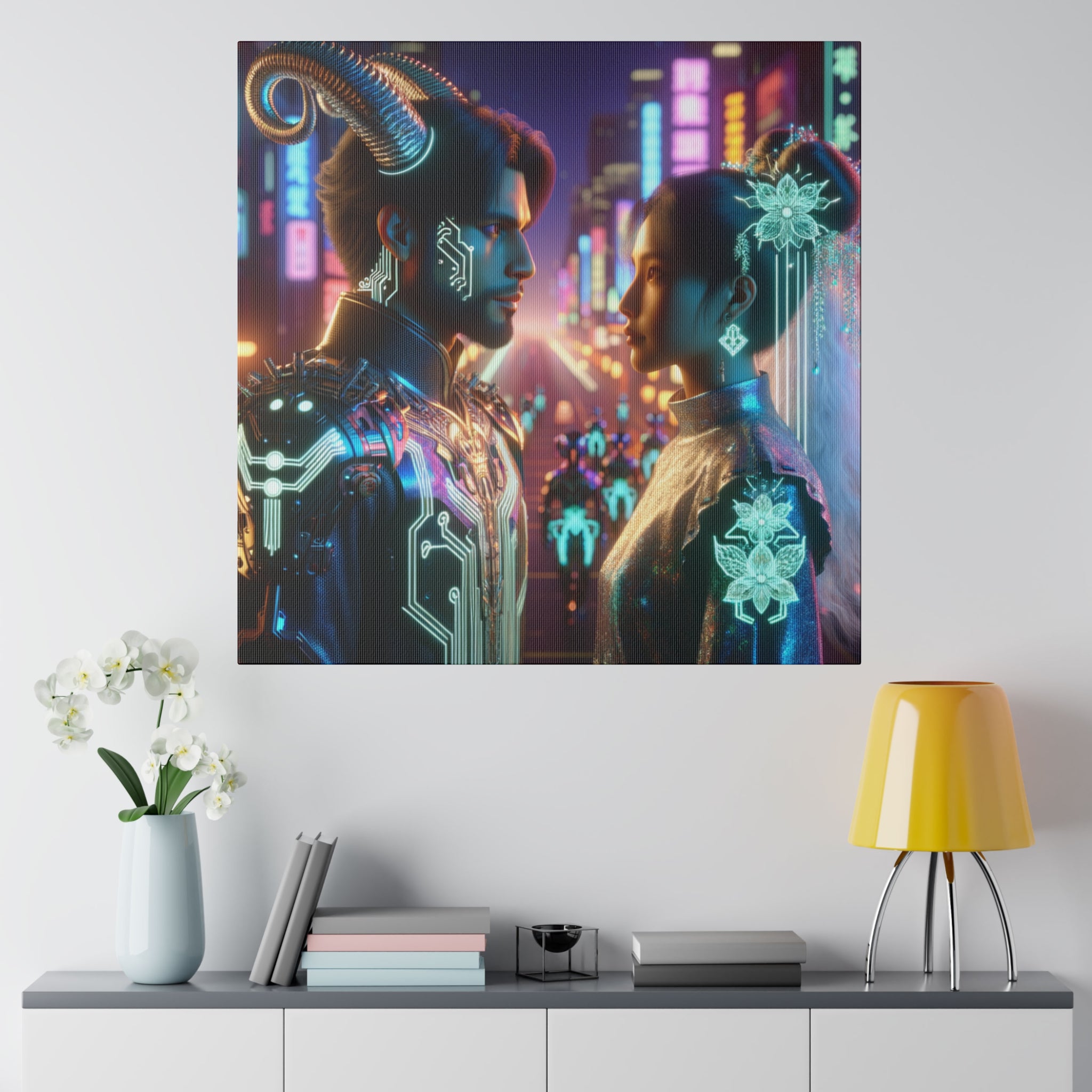 Cyberpunk Romance - Neon Dreamscape Matte Canvas Art 0.75 Inch Frame