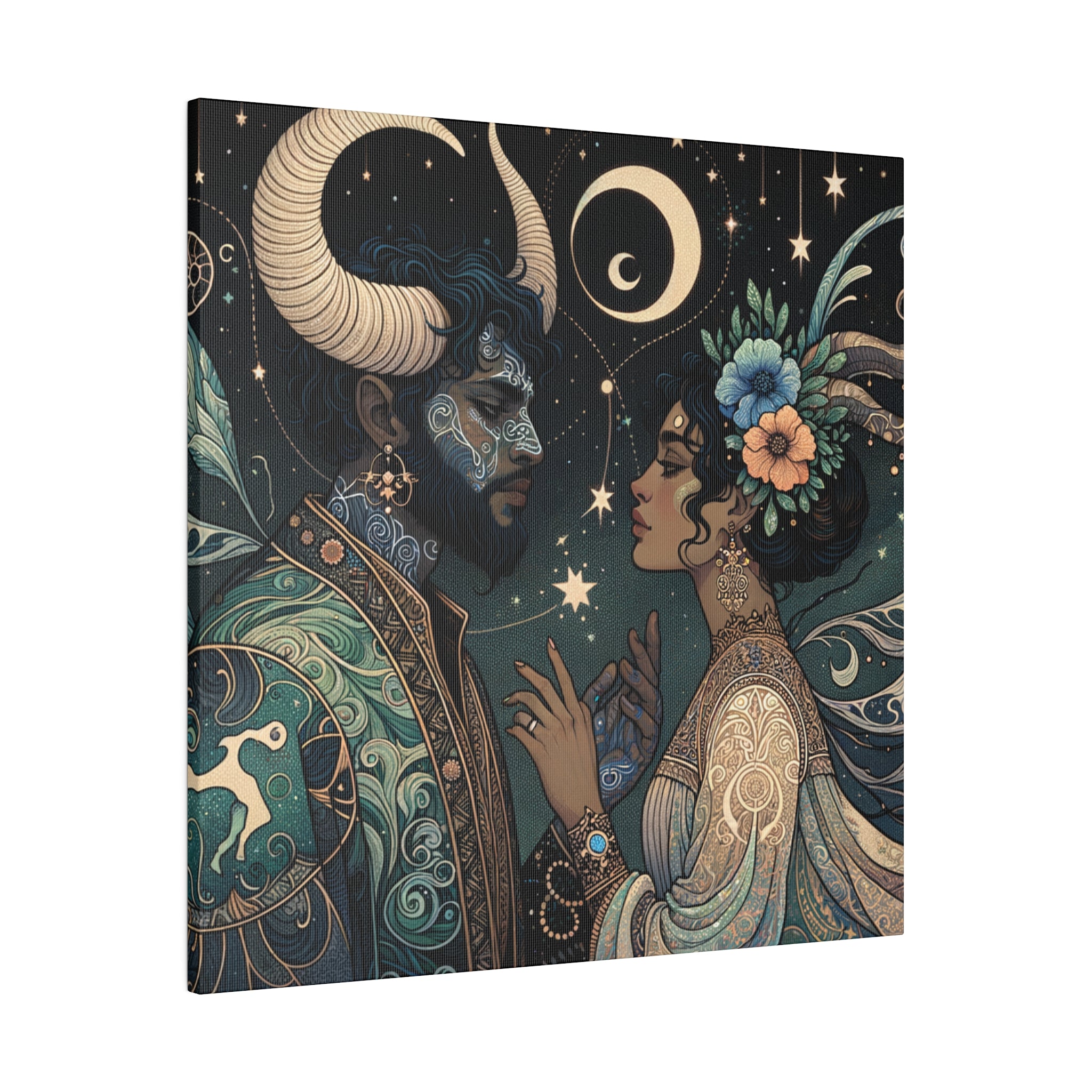 Celestial Embrace - Cosmic Lovers Art Matte Canvas Print, Stretched 0.75 Inch