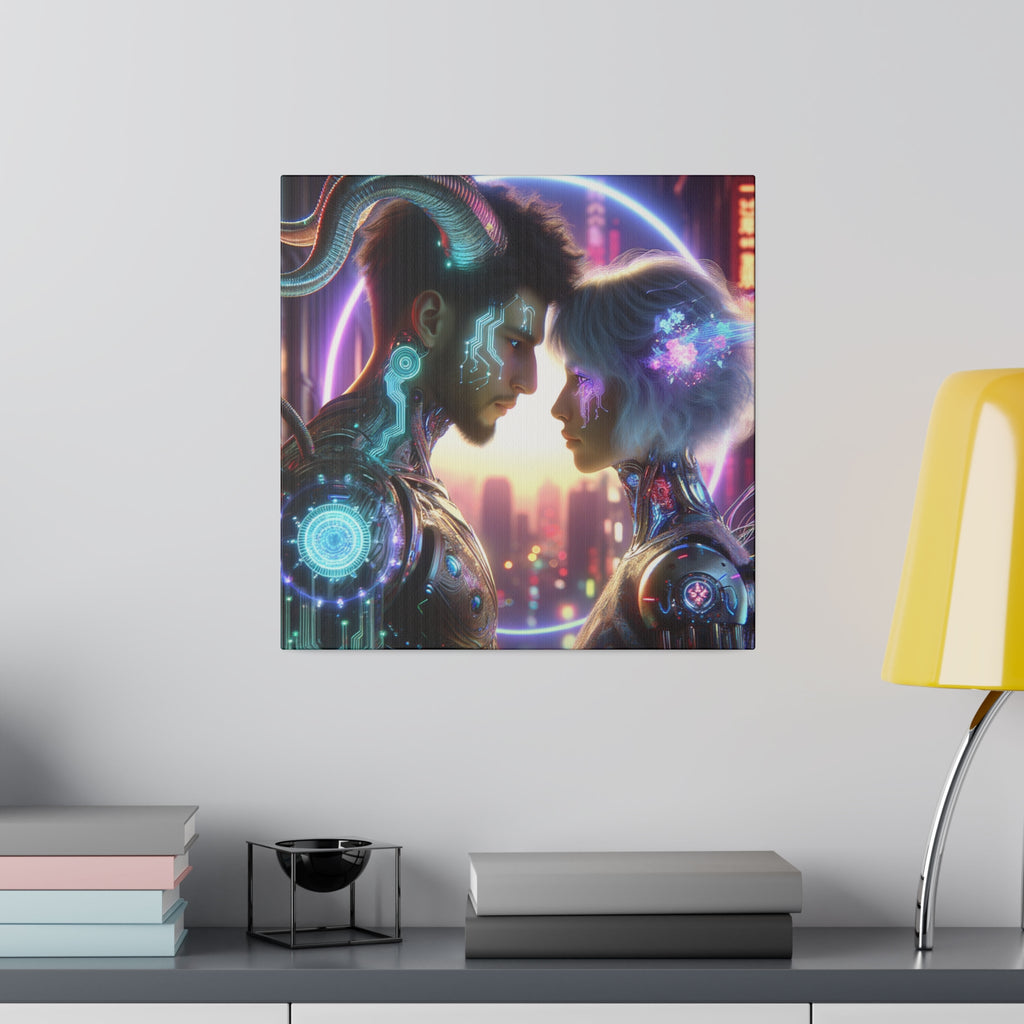 Cybernetic Embrace - Futuristic Love Canvas Art Print