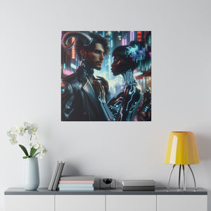Cybernetic Embrace - Neon Fantasy Art Matte Canvas Print, Stretched 0.75 Inch