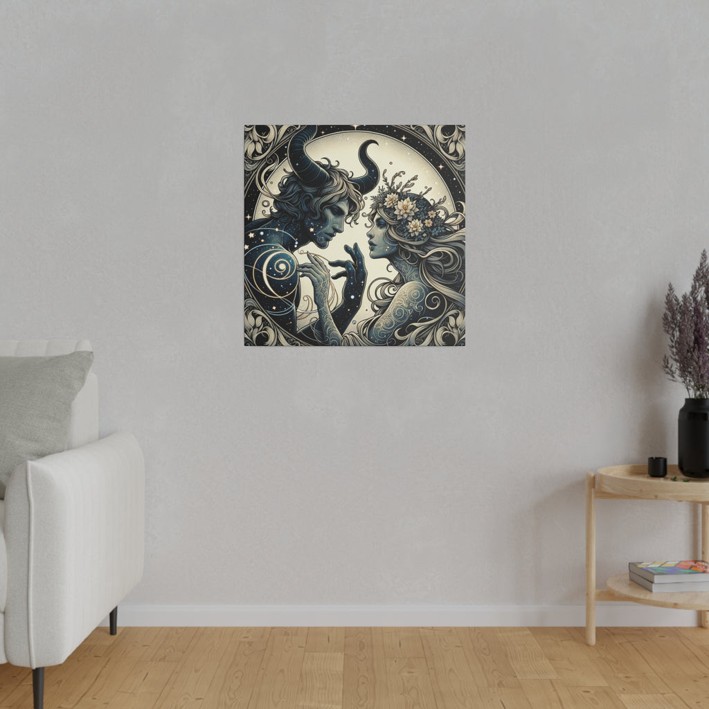Celestial Embrace Artistic Illustration Matte Canvas Print - Stretched 0.75 Inch Frame