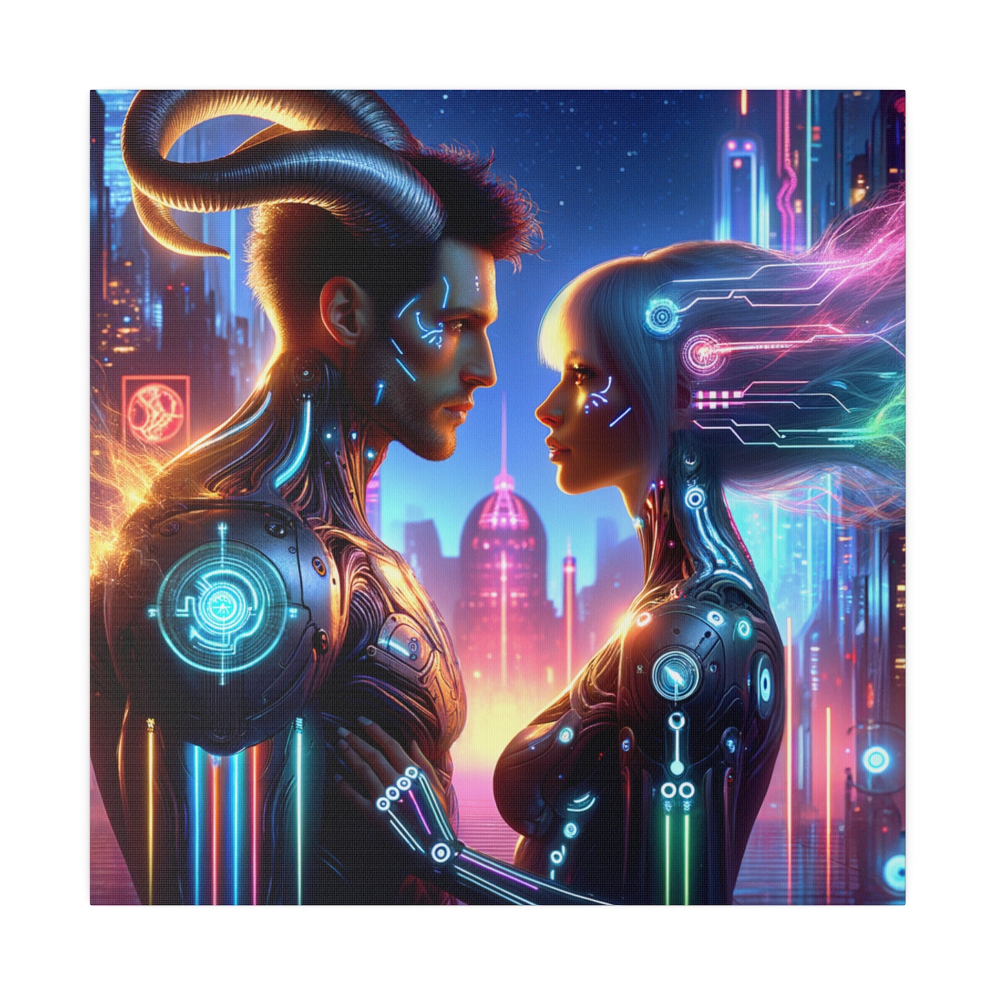 Cyber Love Affair - Futuristic Romance Matte Canvas Art 0.75” Stretch