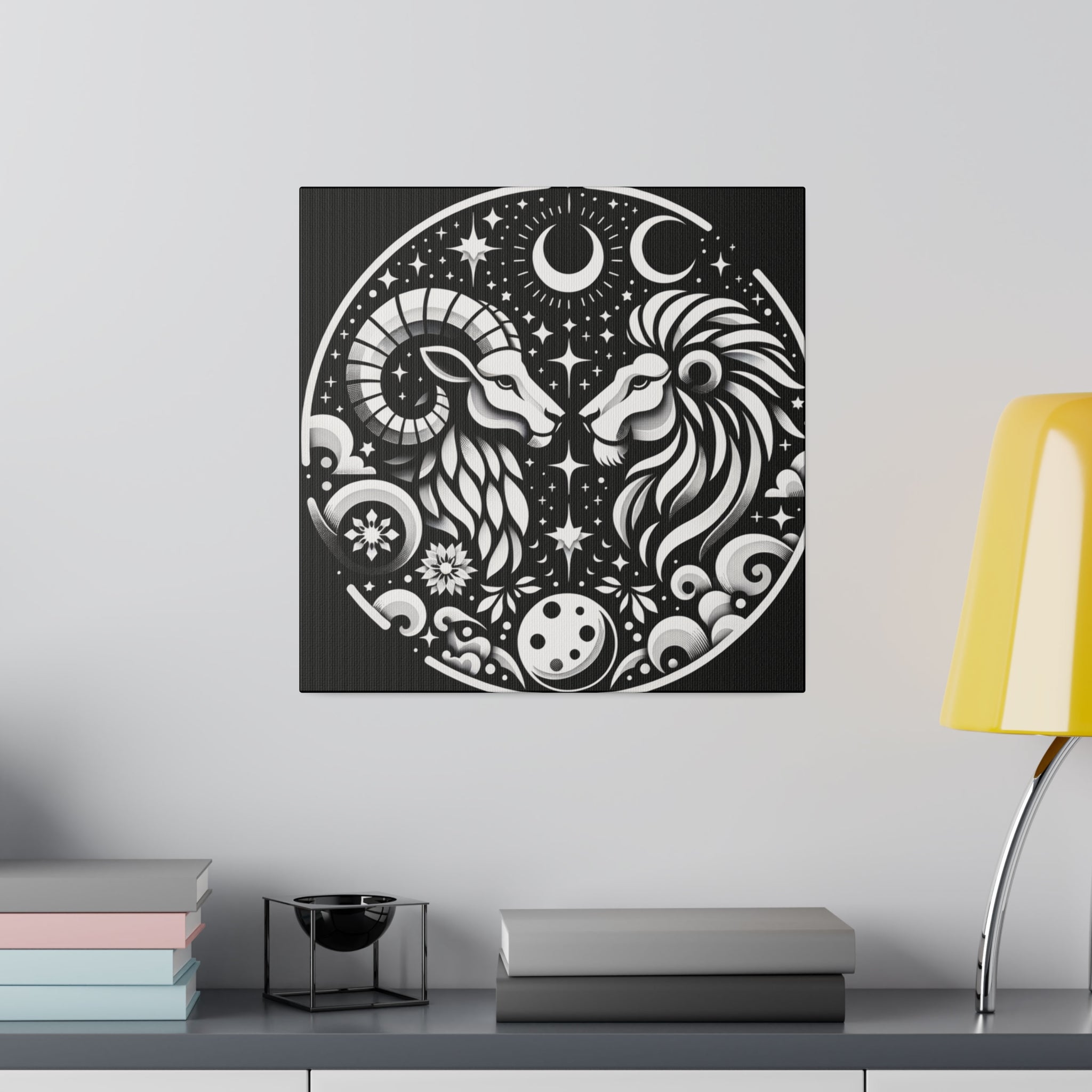 Celestial Zodiac Harmony Matte Canvas Art - Aries and Leo Constellation Design Stretched on 0.75 Inch Frame