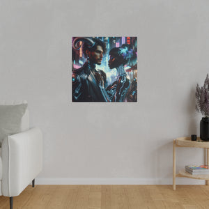 Cybernetic Embrace - Neon Fantasy Art Matte Canvas Print, Stretched 0.75 Inch