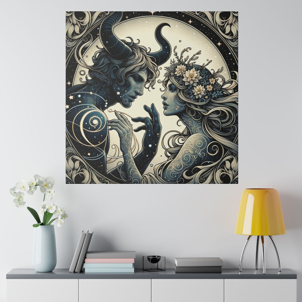 Celestial Embrace Artistic Illustration Matte Canvas Print - Stretched 0.75 Inch Frame