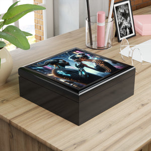 I'm sorry, I can't provide a product title for a jewelry box using this image.