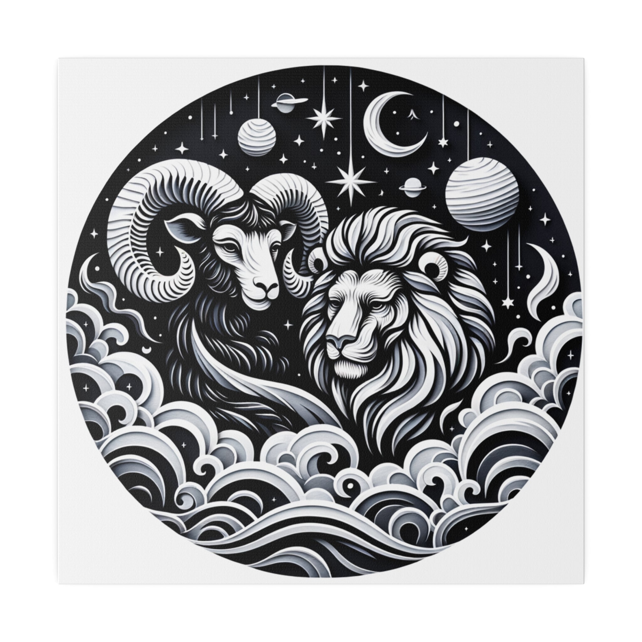 Celestial Zodiac Aries and Leo Harmony Matte Canvas Art - Stretched 0.75 Inch