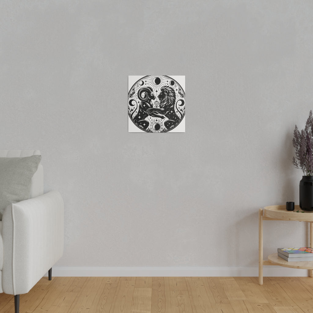 Celestial Harmony Aries and Leo Zodiac Matte Canvas Art