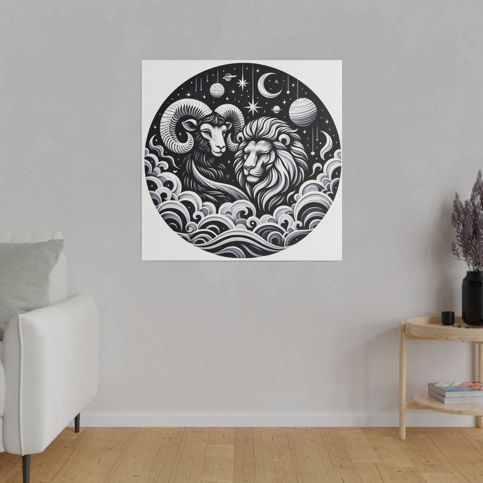 Celestial Zodiac Aries and Leo Harmony Matte Canvas Art - Stretched 0.75 Inch