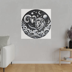 Celestial Zodiac Aries and Leo Harmony Matte Canvas Art - Stretched 0.75 Inch