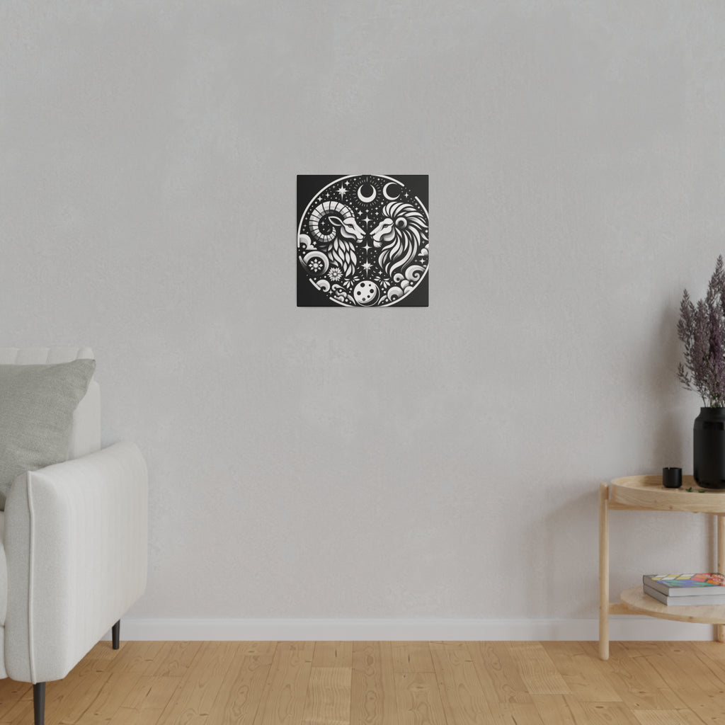 Celestial Zodiac Harmony Matte Canvas Art - Aries and Leo Constellation Design Stretched on 0.75 Inch Frame