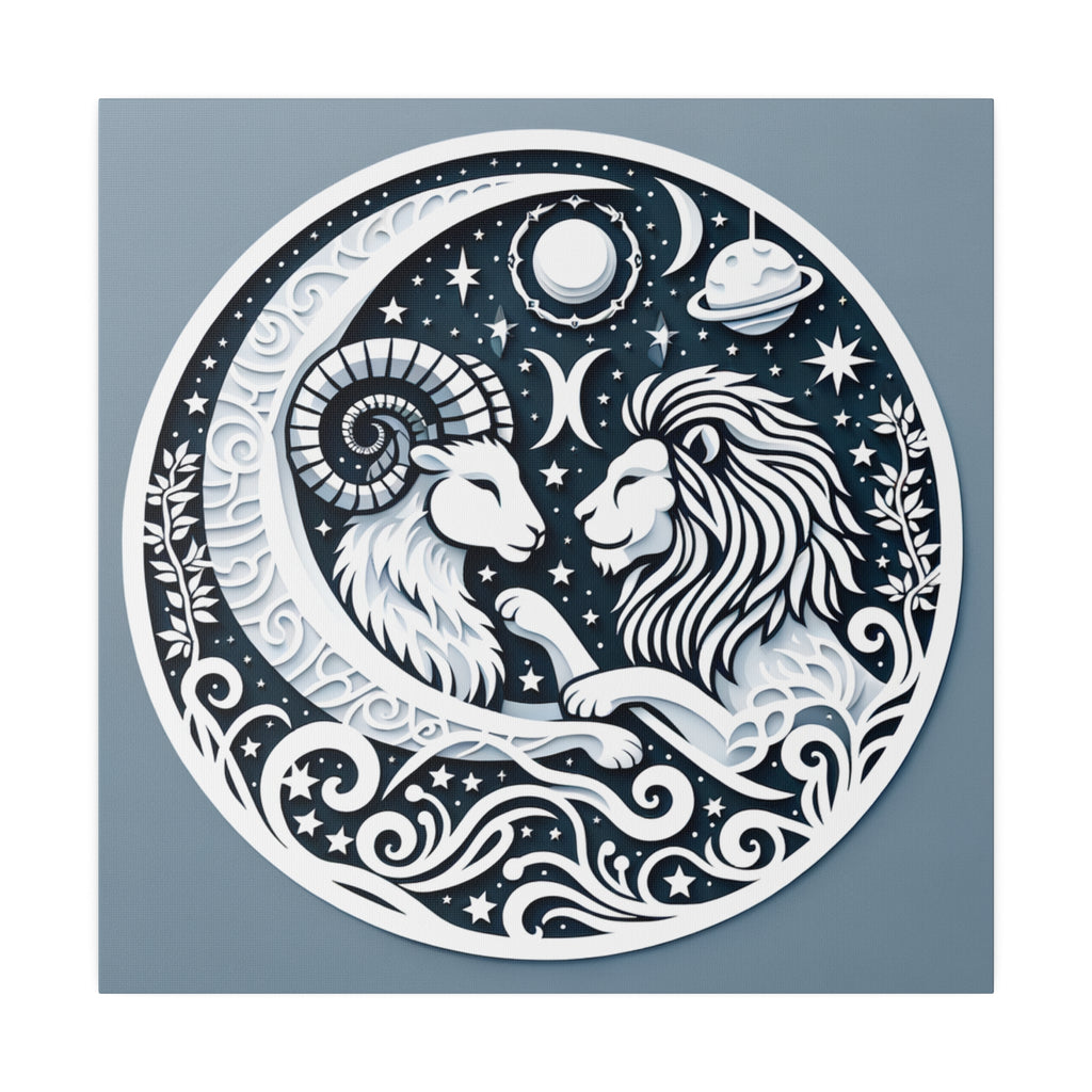 Celestial Zodiac Harmony Matte Canvas Art - Capricorn and Leo Constellation Design