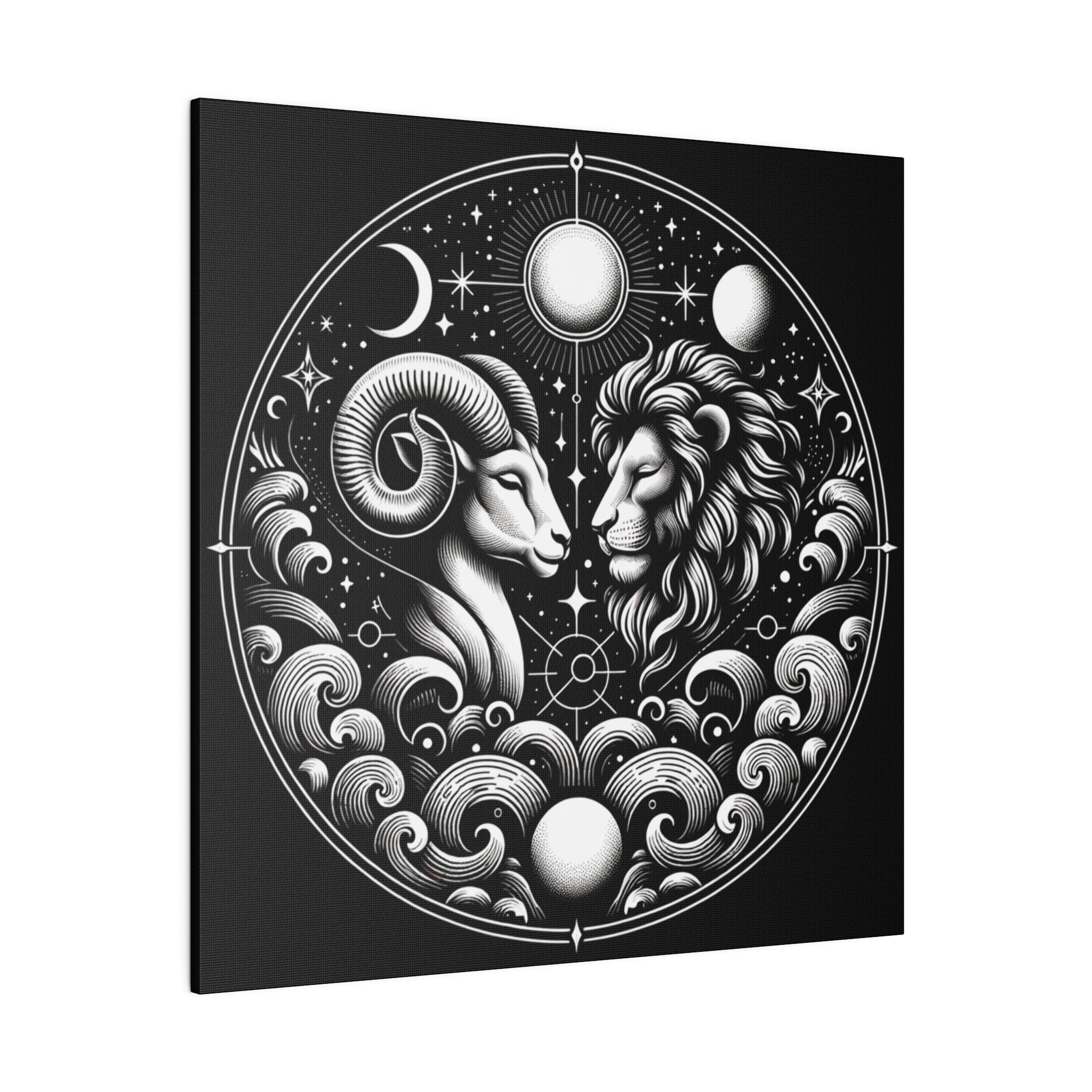 Celestial Zodiac Aries and Leo Harmony Matte Canvas Art