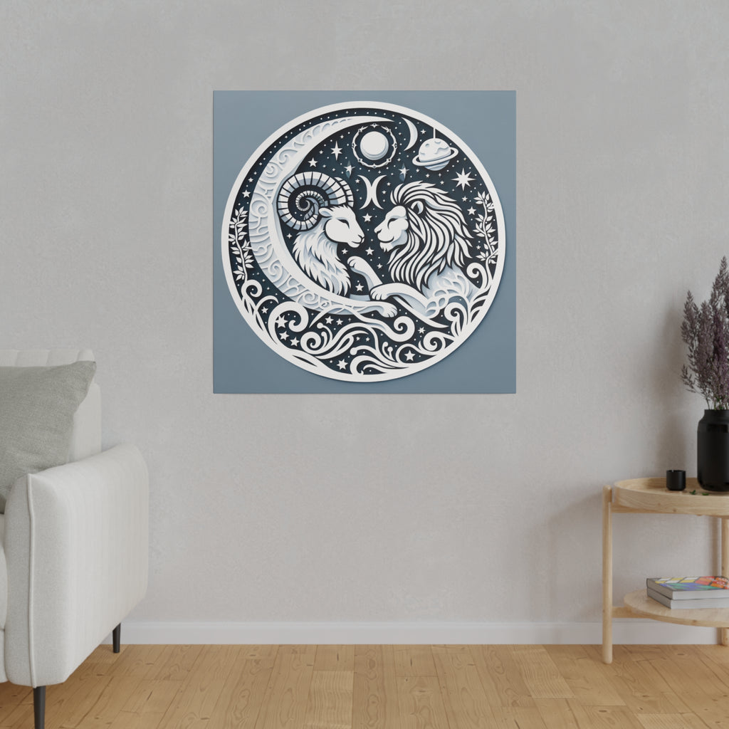 Celestial Zodiac Harmony Matte Canvas Art - Capricorn and Leo Constellation Design