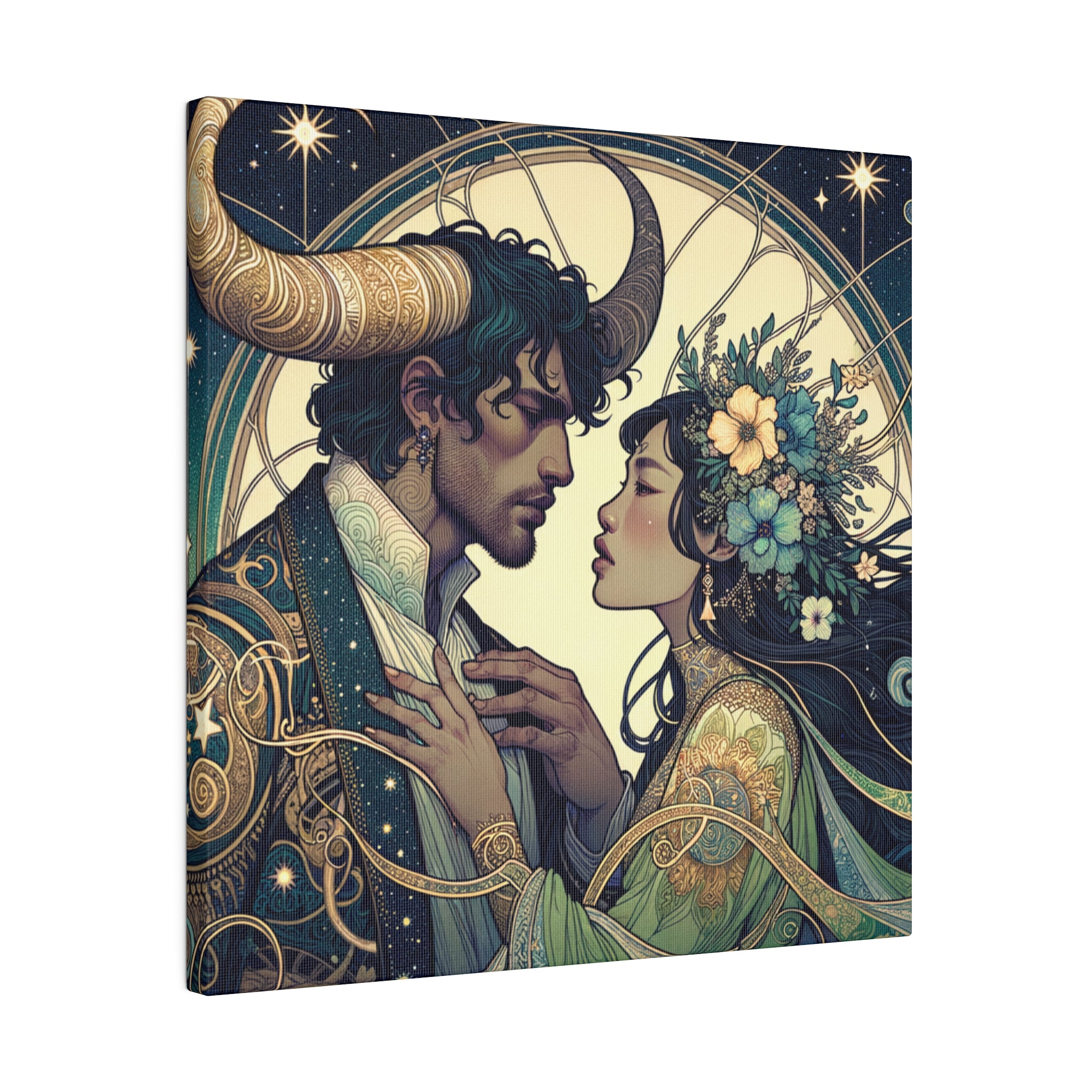 Celestial Embrace - Zodiac-Inspired Art on Matte Canvas Stretched 0.75 Inch