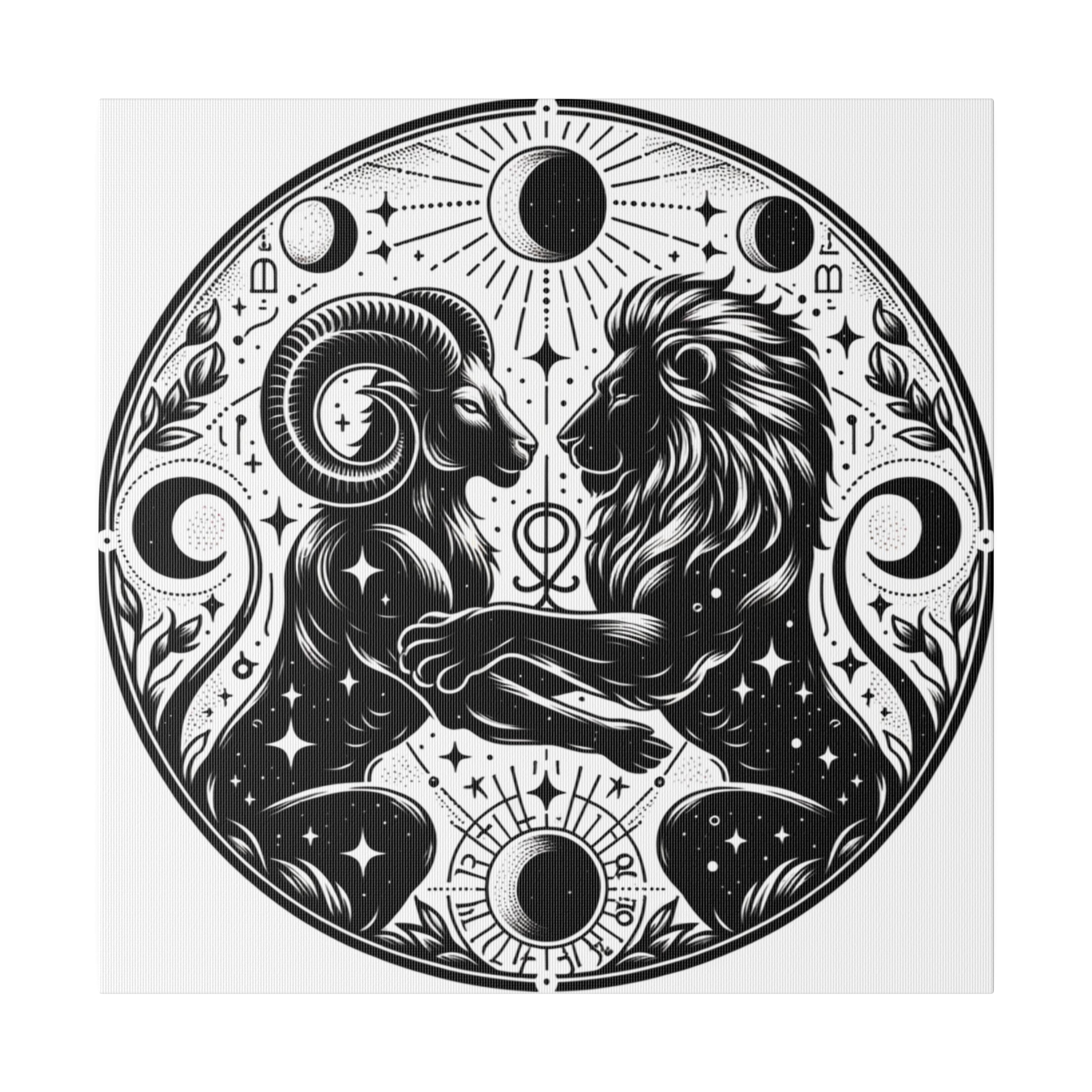 Celestial Harmony Aries and Leo Zodiac Matte Canvas Art